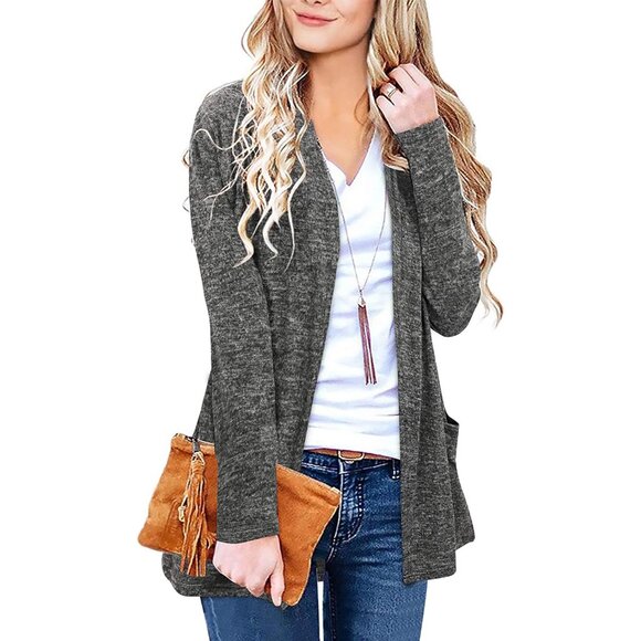 Sweaters - Womens Cardigan Sweater Long Sleeve Pockets Casual Office Fall Lightweigh